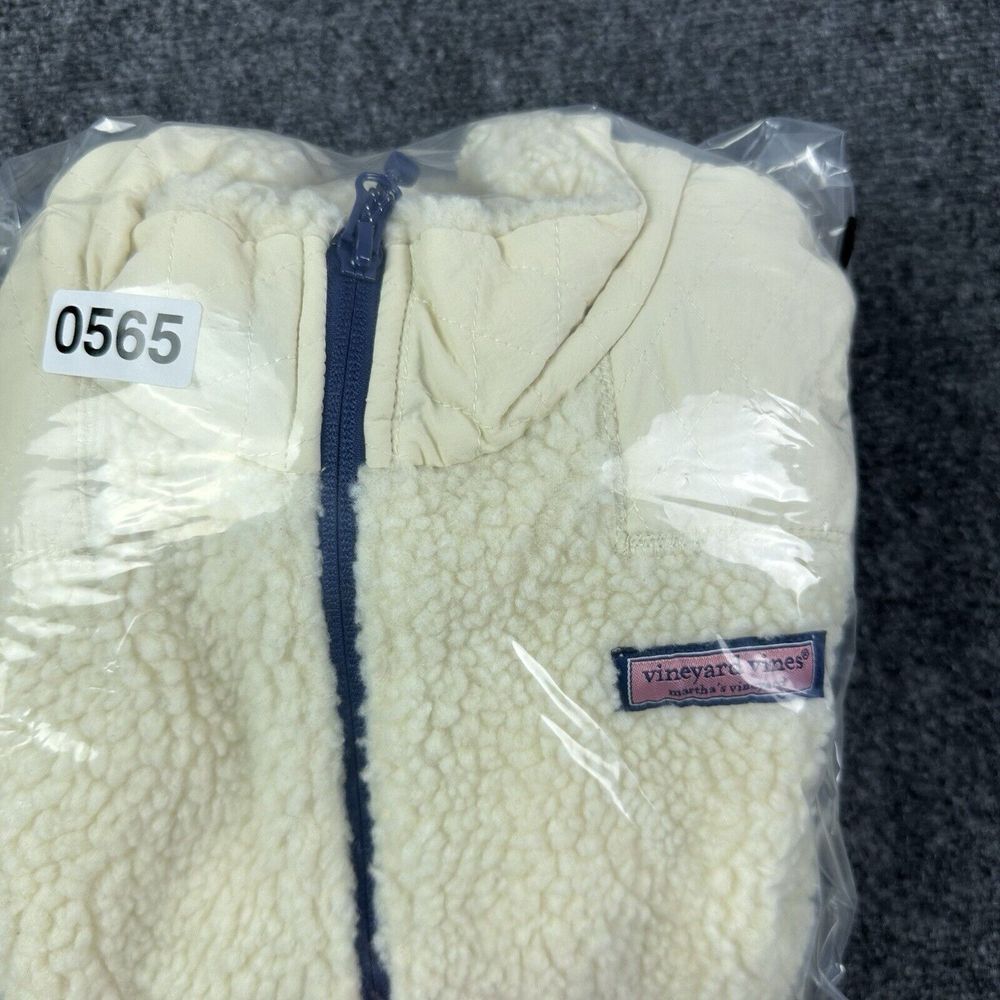 Vineyard Vine Vest Womens XS Ivory Blue Quilted Deep Pile Sherpa Casual Outdoor - Picture 8 of 8